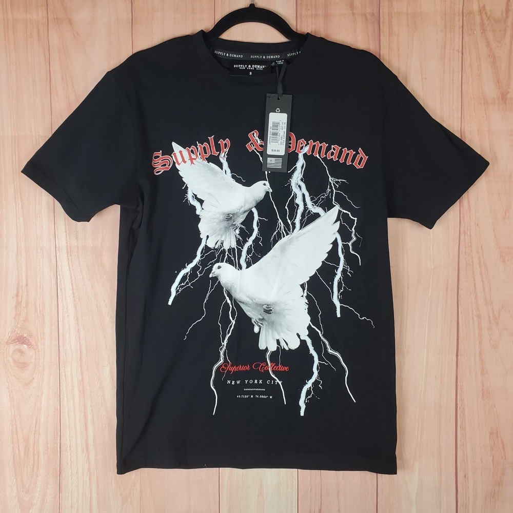 Supply & Demand Lightning Spirit T Shirt Mens Small Black Graphic Pigeon Stretch